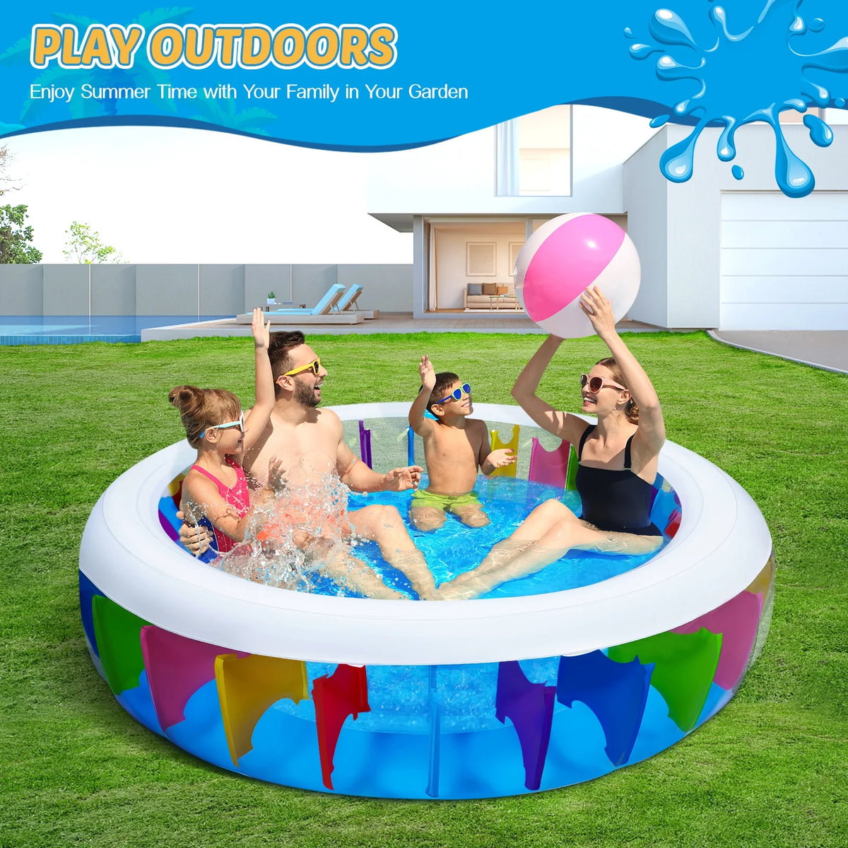 Inflatable PVC Pool with Sprinkler 180 x 180 x 40 cm Y737